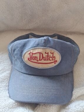 Von Dutch Blue Mesh-Back Trucker Hat with Red Logo Patch